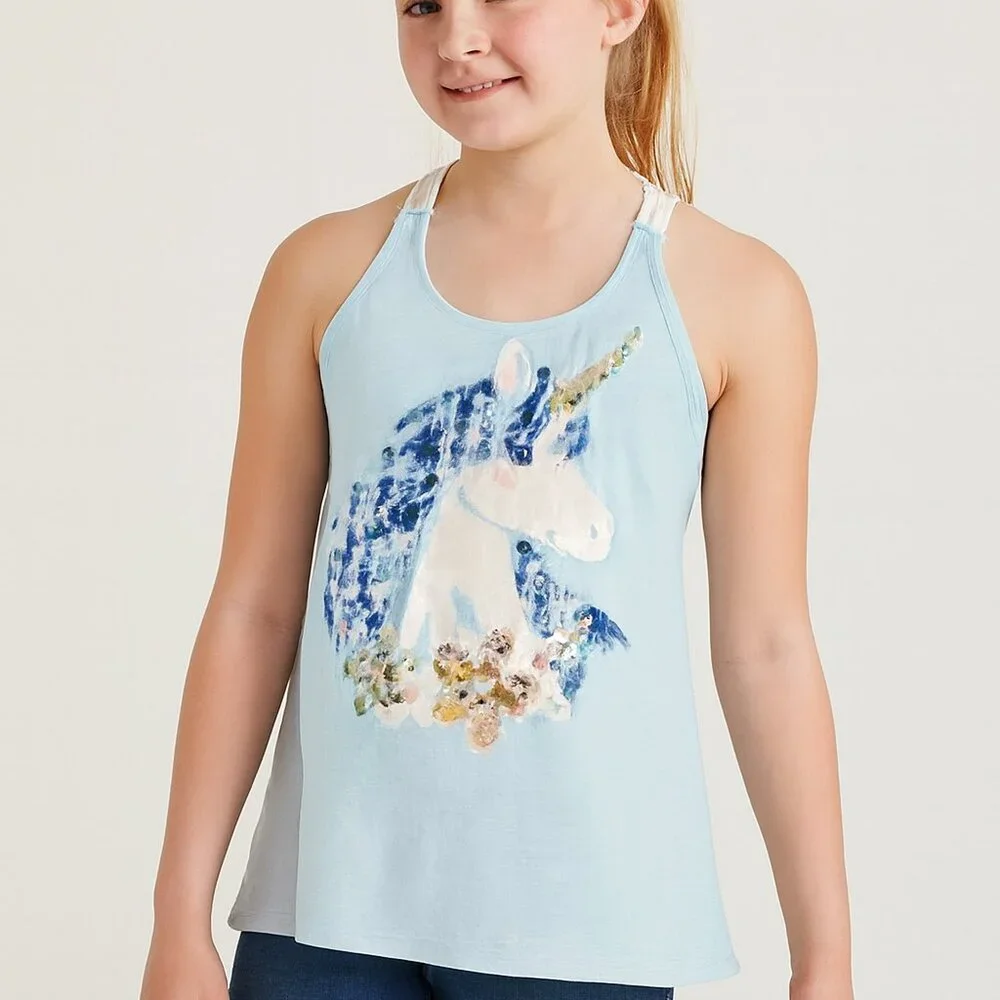 Justice Girls Unicorn Graphic Racerback Tee Blue Size L 14-16